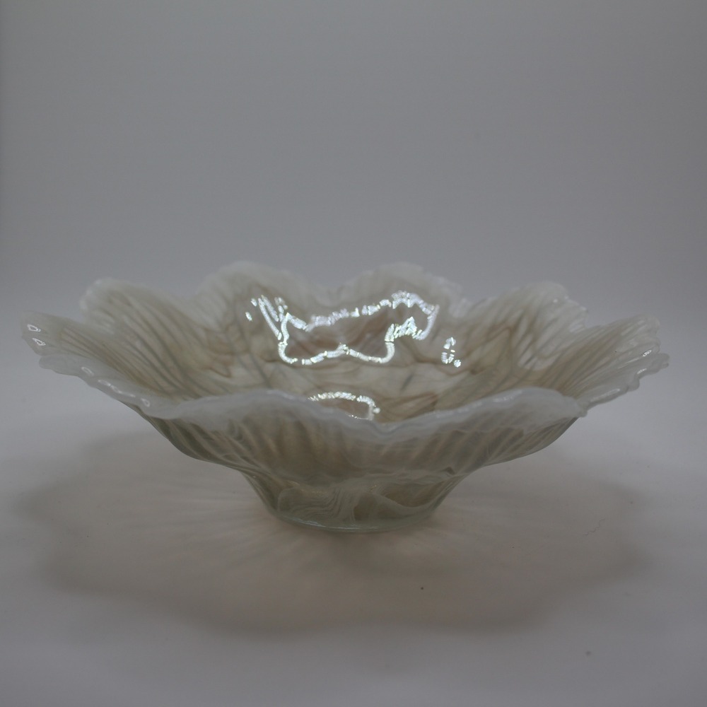 Murano Art Glass Bowl Italy Hand Blown Swirl Ruffled Edge Scalloped Decorative